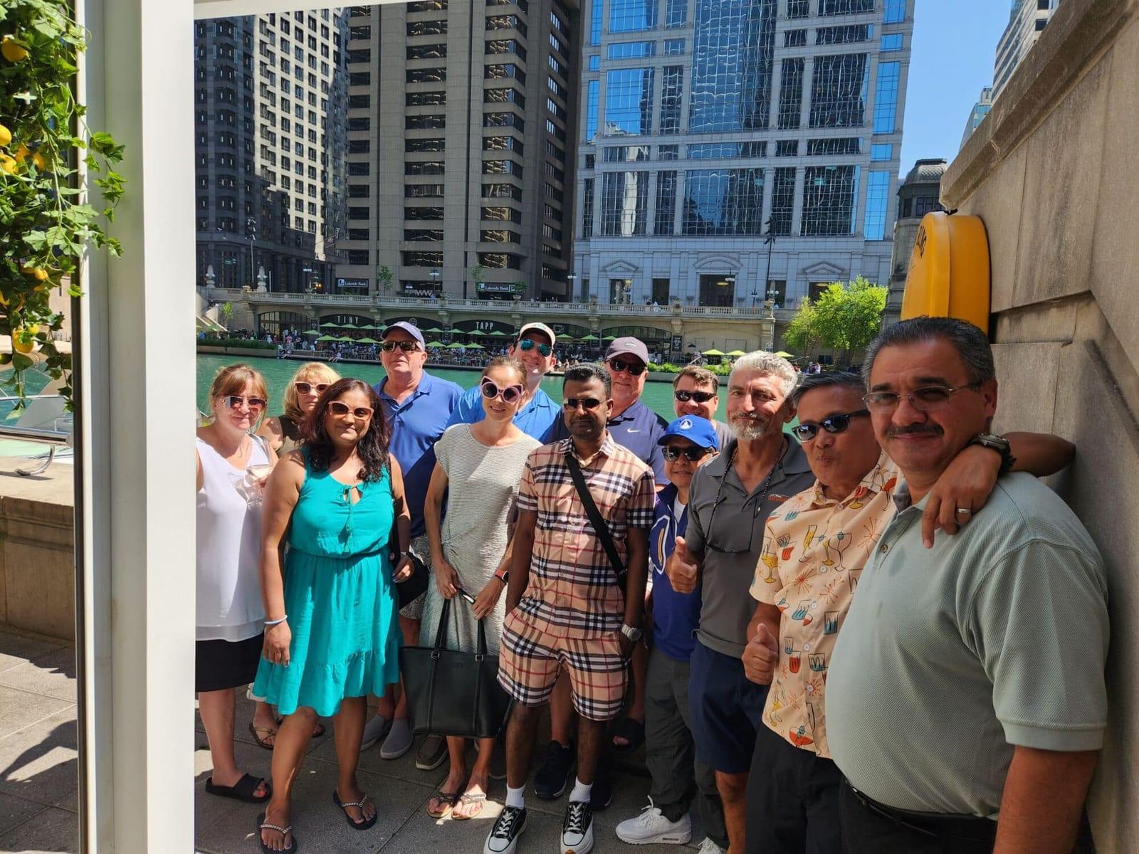 The ISG team gathered on the Chicago Riverwalk